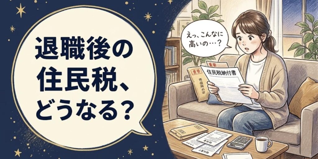 退職後に届いた住民税の納付書を見て驚く女性柔道整復師のイラスト