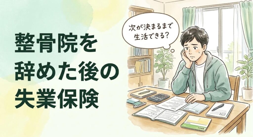 整骨院を辞めた後、自宅の机で書類と電卓を前に失業保険と生活費を心配する柔道整復師